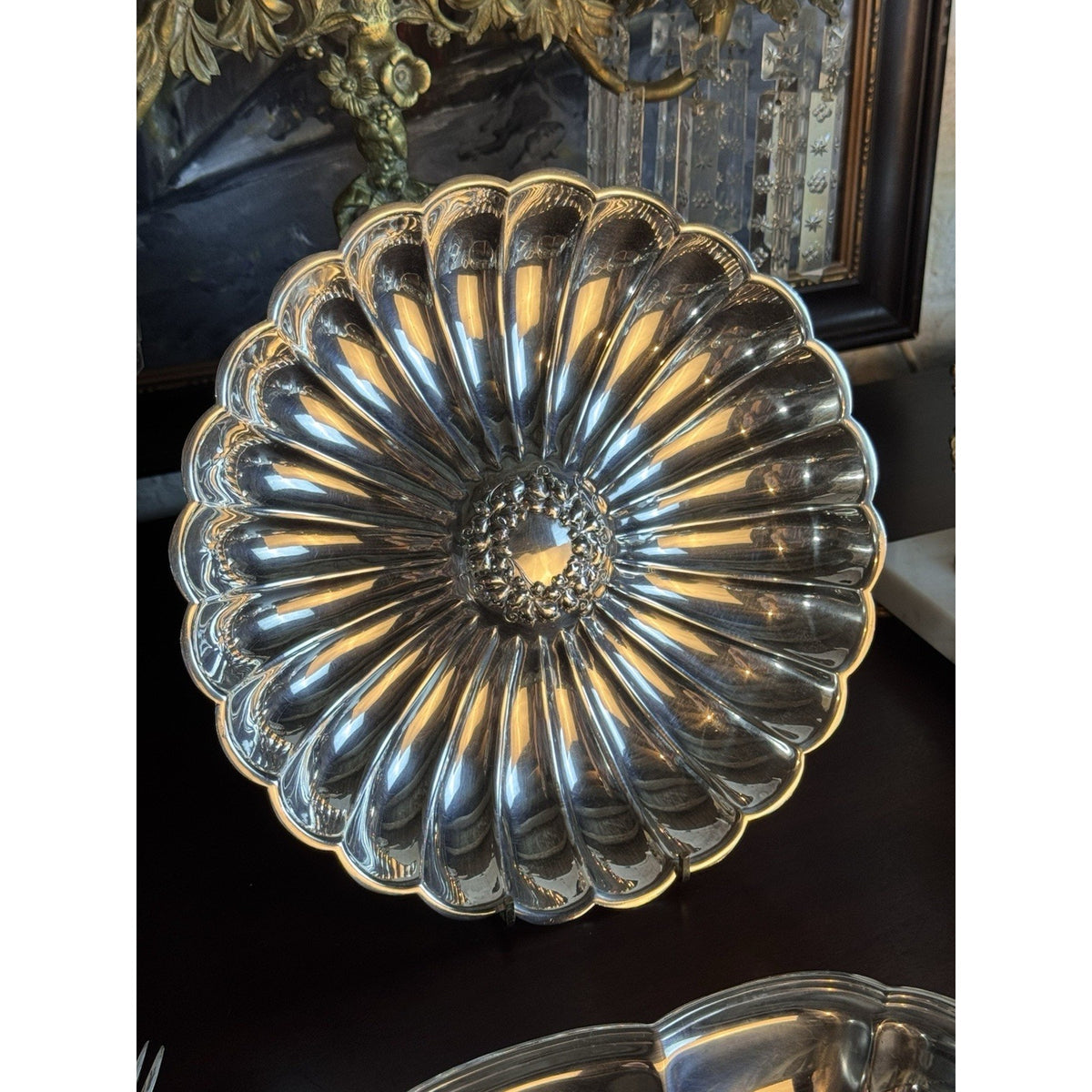 Wilcox Silverplate Serving Bowl Floral Wreath Fluted Scalloped 10.75”