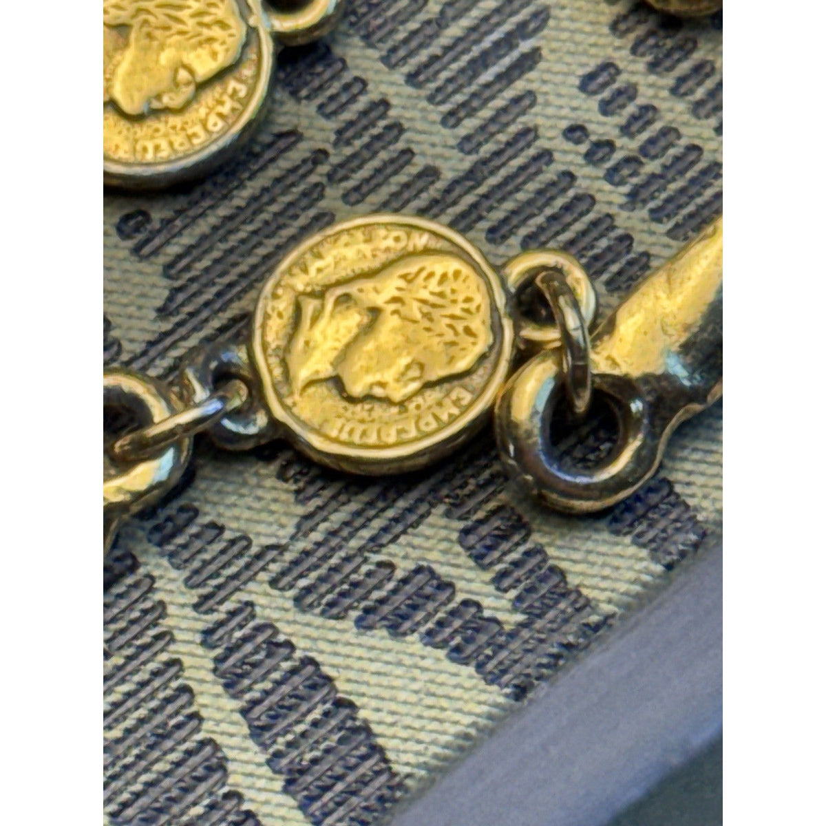 Goldtone Necklace Napoleon Coin Bar Link Chain Vintage Long Layering Sautoir 62”