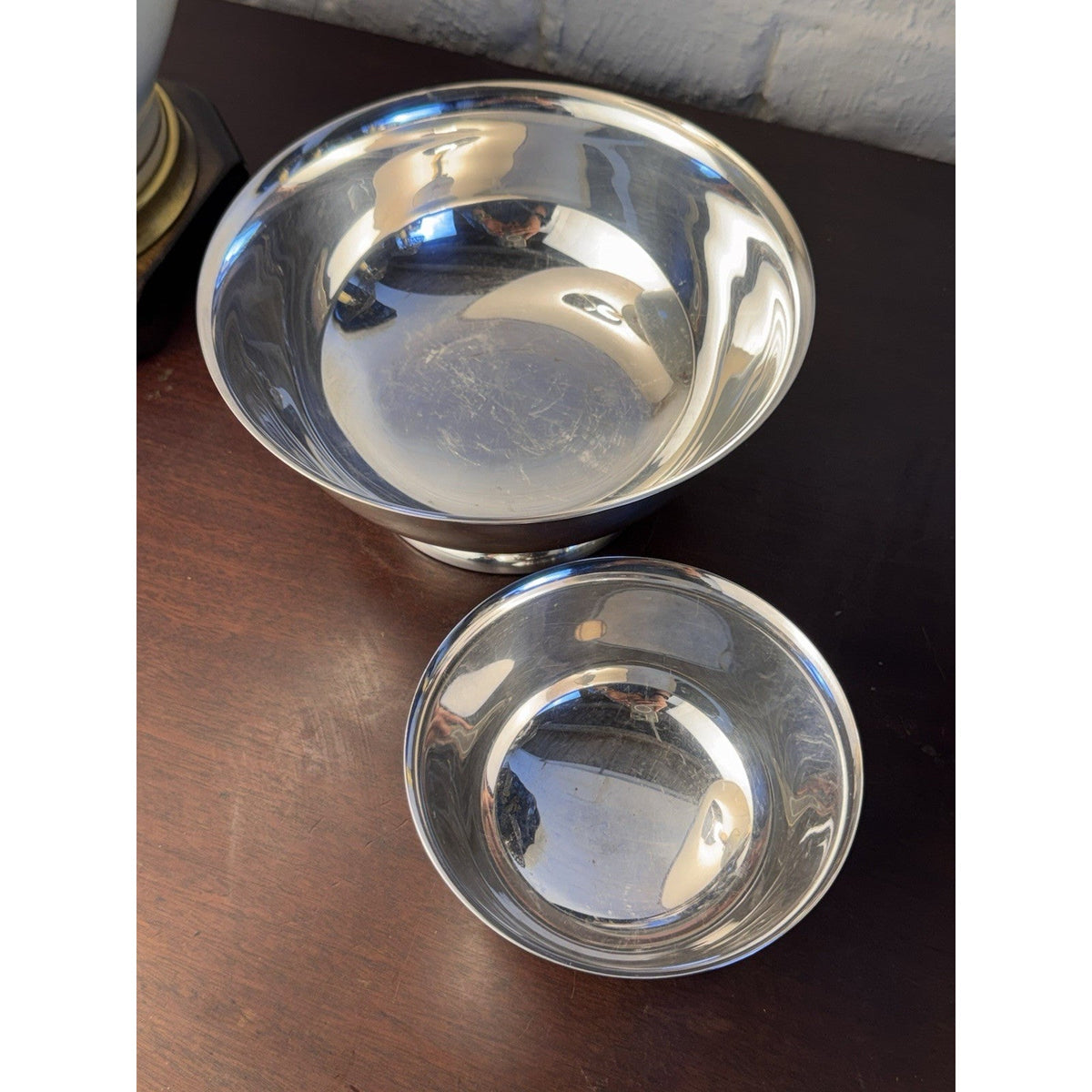 Vintage Revere Bowls Set 2 Silverplate Footed Serving Bowls 8” 5” Nesting