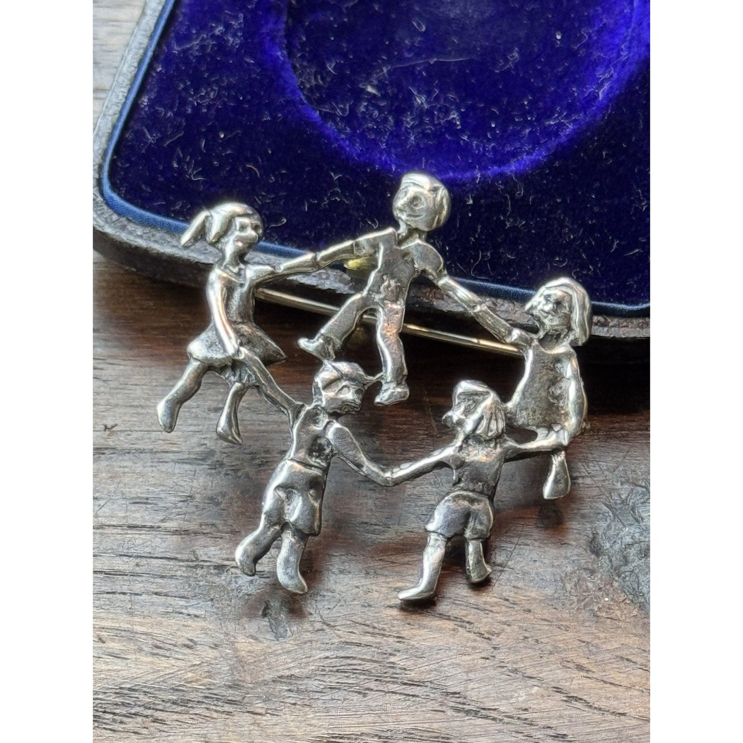 Sterling Brooch Children Dancing Circle 925 Silver Mexico 1.5” Figural Pin