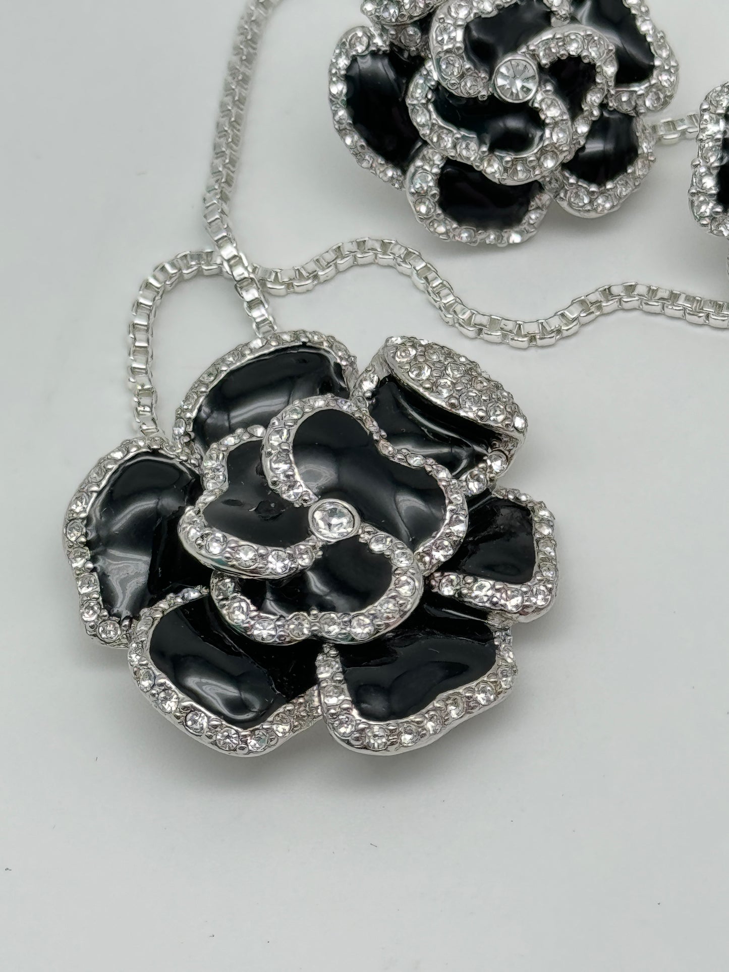 Joan Rivers Classic Collection Black Rose Earrings & Pendant Necklace 18.5”