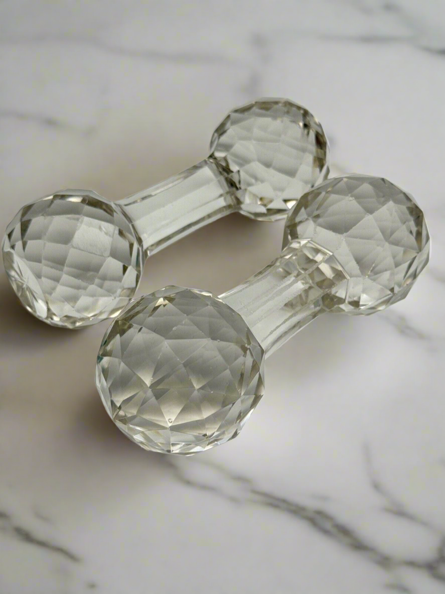 2 Antique Crystal Master Knife Rests Barbell Shape Circa 1890-1910 ESTATE FIND