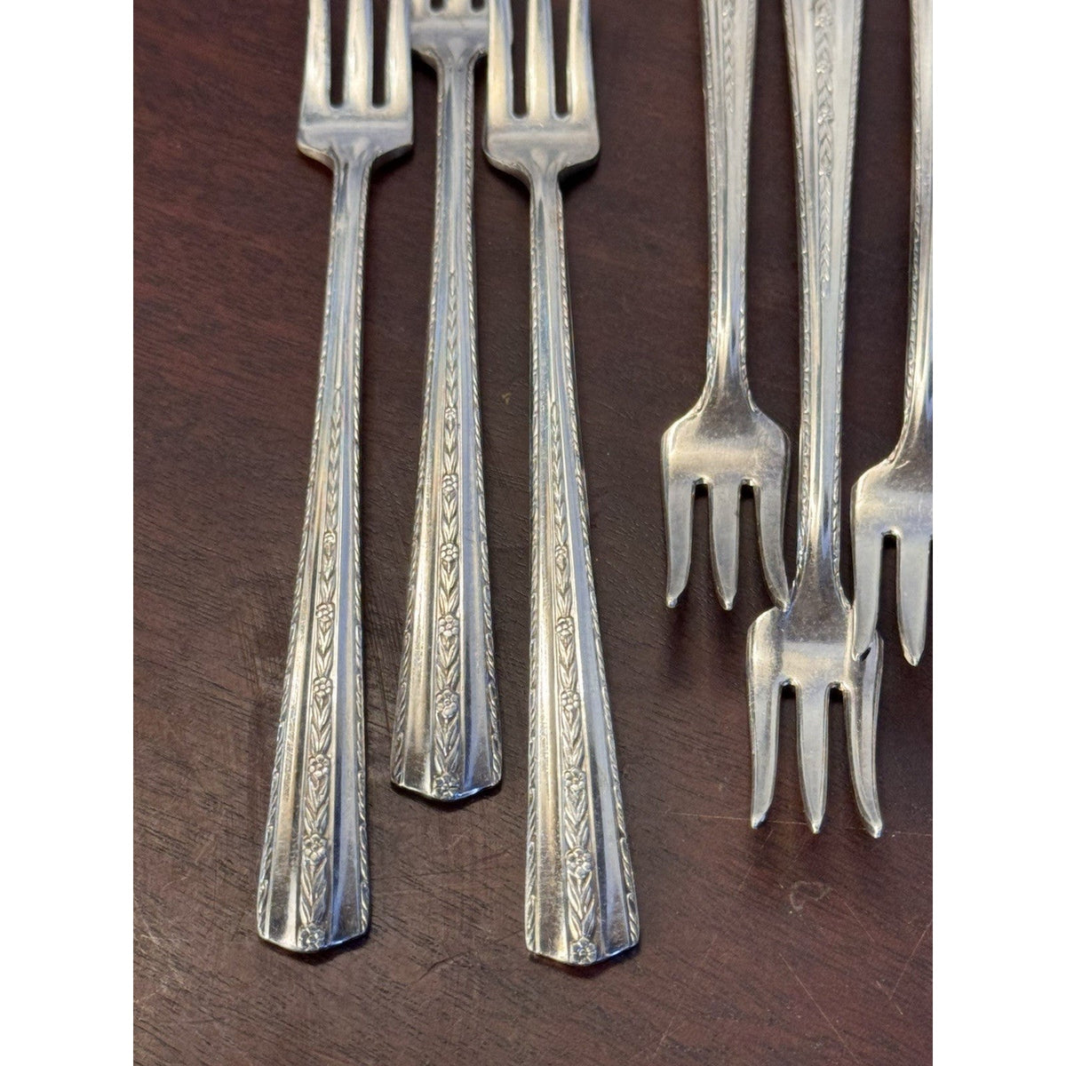 Vintage Cocktail Forks Set 6 Wallace Silverplate Floral Pattern