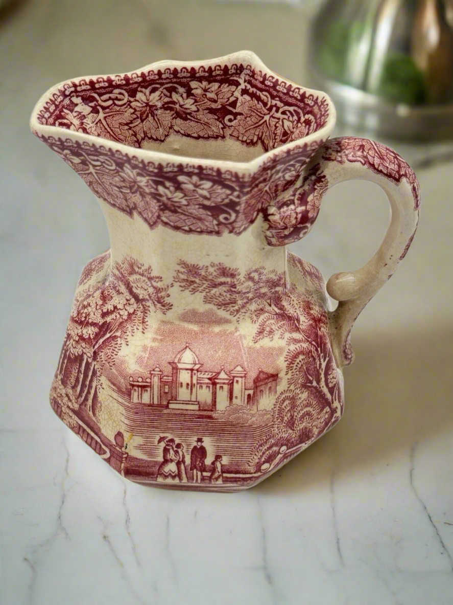 Vtg Masons Vista England Small 4.5x4" Pitcher Creamer Patent Ironstone China Red