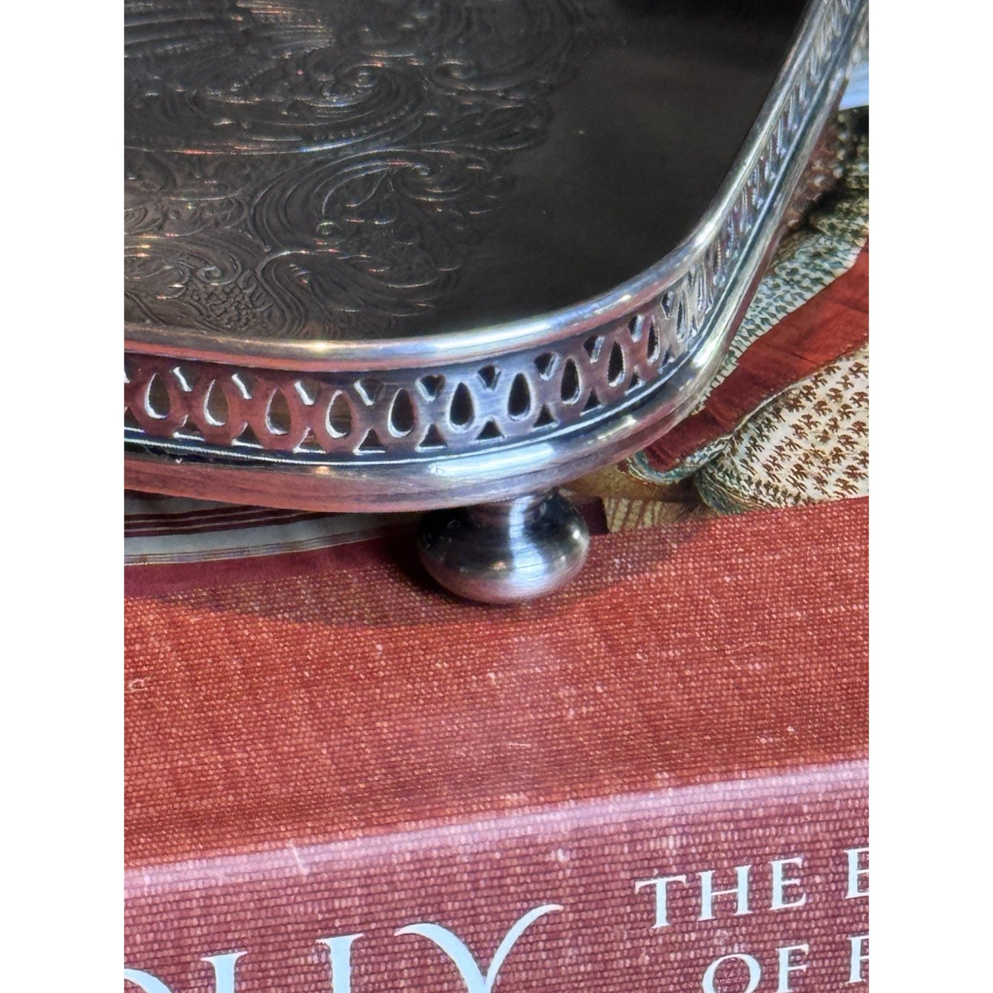 Vintage Sheffield Silverplate Footed Gallery Tray Jewelry Vanity Catchall 9”