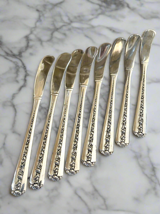 8 STERLING Butter Spreaders Rambler Rose by Towle Silver 5 7/8" ESTATE QUALITY