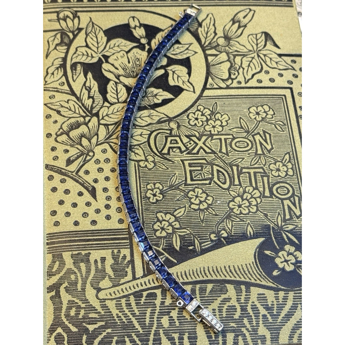 OTIS Bracelet Sterling Silver Art Deco Blue Stone Signed Vintage 6.75”