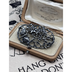 CFO Danecraft Brooch Sterling Butterfly Floral Openwork Signed 2.25”