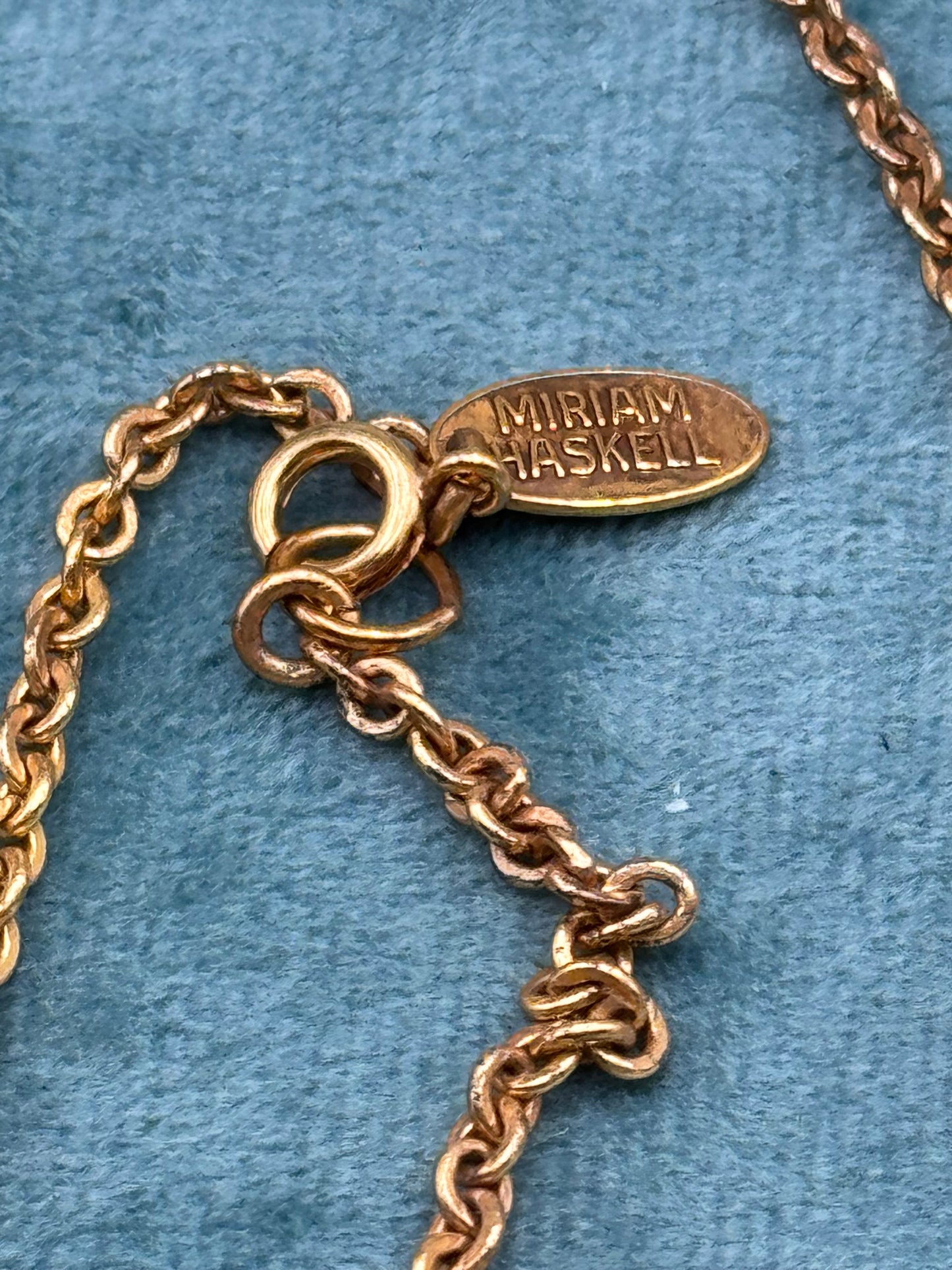 Vintage Miriam Haskell Goldtone Beaded Station Necklace 33”