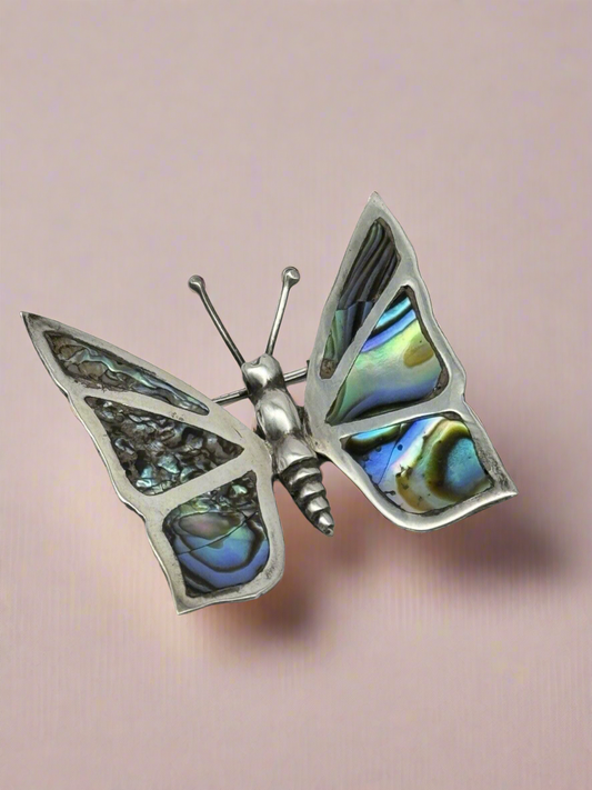 VINTAGE JBF MEXICO STERLING SILVER ABALONE SHELL BUTTERFLY BROOCH