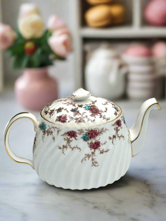 MINTON Ancestral Tea Pot 5.5”h Wreath Backstamp VINTAGE