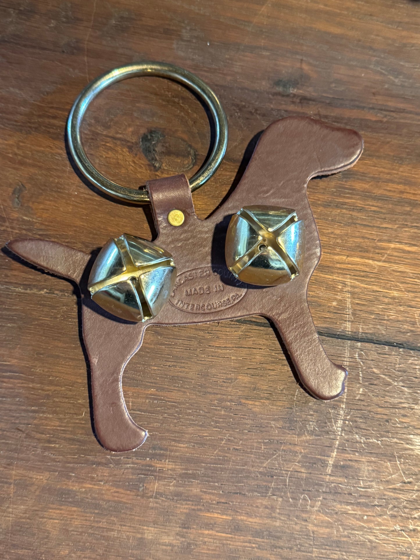 Leather Dog Door Bell Brass Ring Rustic Cottage Entry