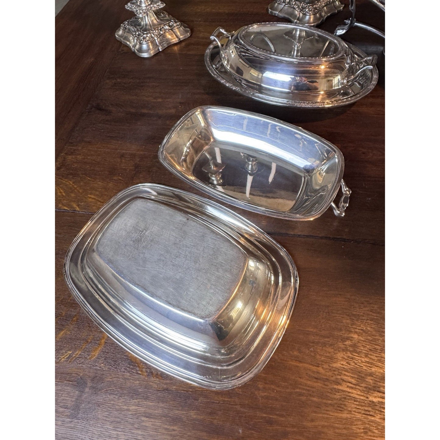 Silverplate on Copper Covered Serving Dish – Excelsior – Monogram “S”