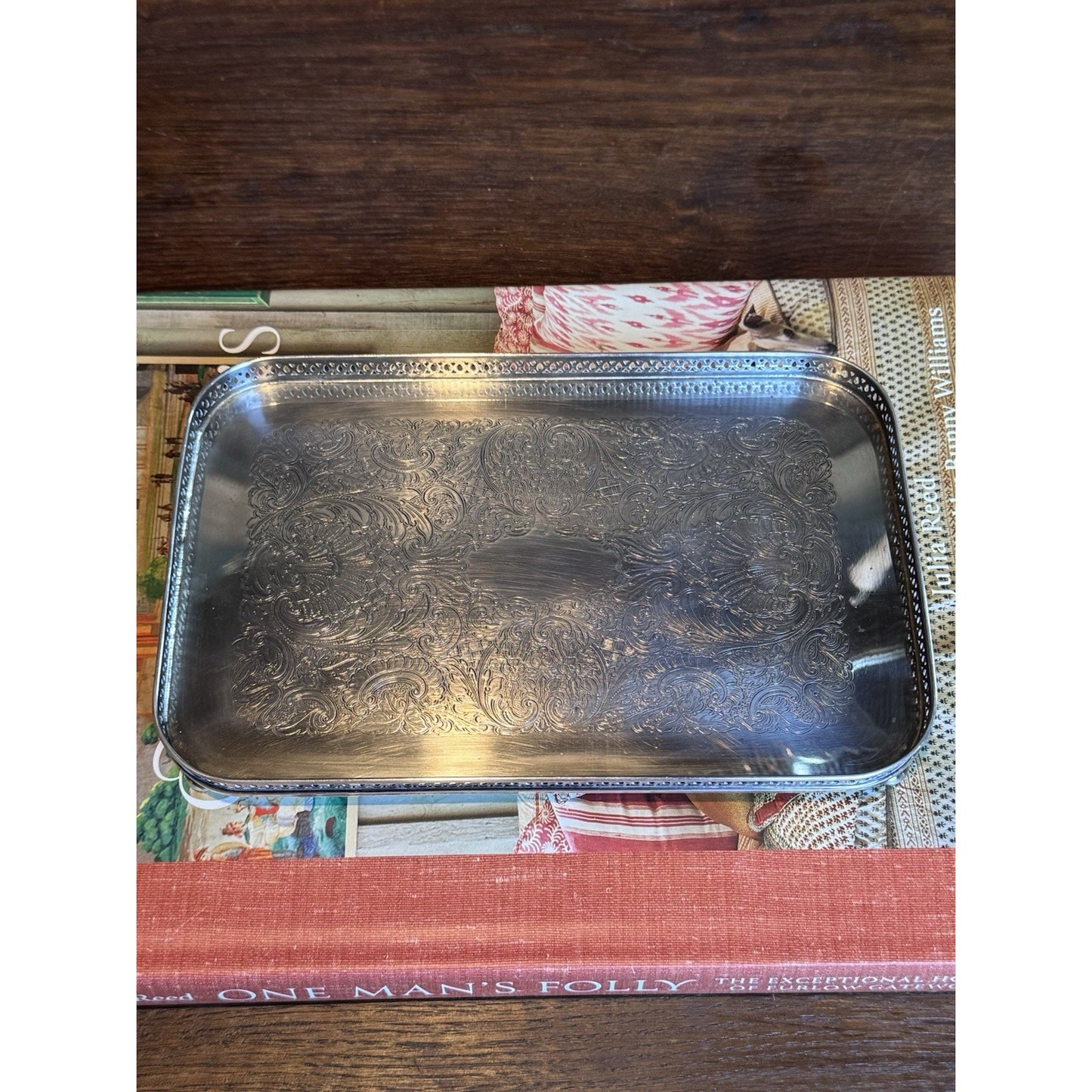 Vintage Sheffield Silverplate Footed Gallery Tray Jewelry Vanity Catchall 9”