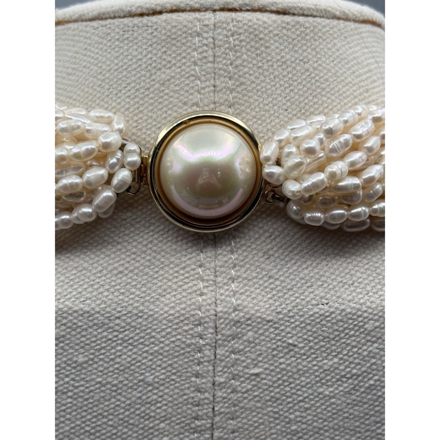 Natural Freshwater Pearl Necklace 19” Multi Strand Rice Pearl Goldtone Clasp
