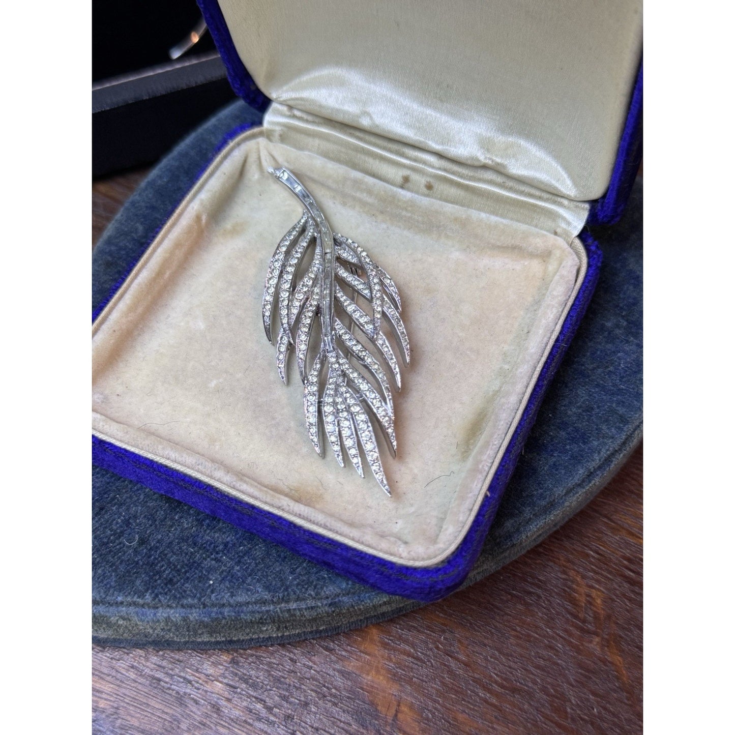 Vintage Panetta Rhinestone Feather Brooch Silver Tone Signed Designer Pin 3.5”