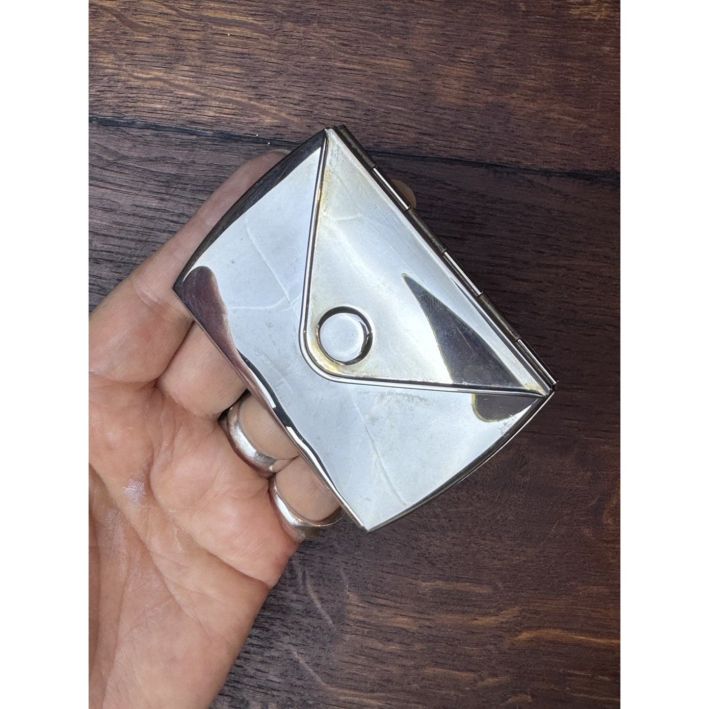 Vintage Silverplate Envelope Pocket Mirror Folding Compact Travel Mirror