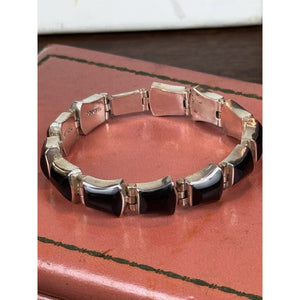 Vintage Mexico 950 Silver Bracelet Black Onyx Articulated Link 7” Modernist