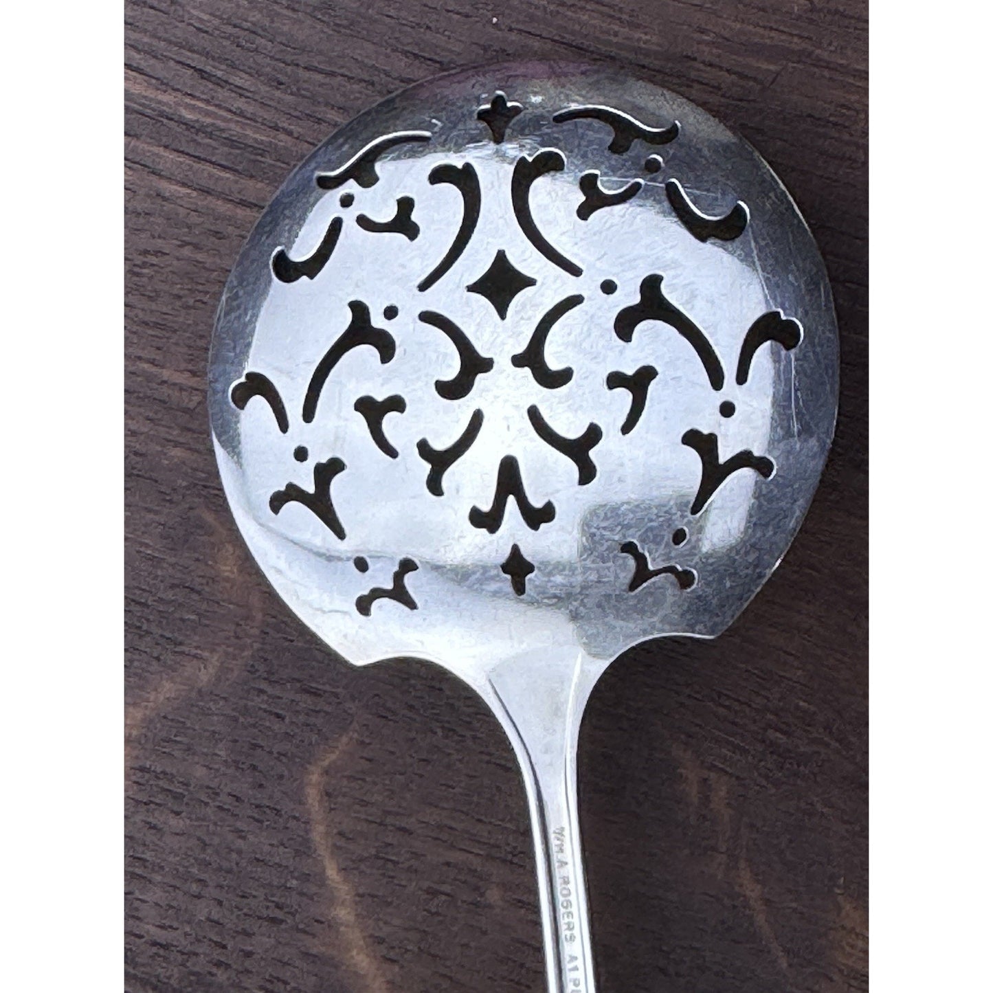 Vintage Silverplate Tomato Server Pierced Serving Spoon 7.5” Floral Art Deco
