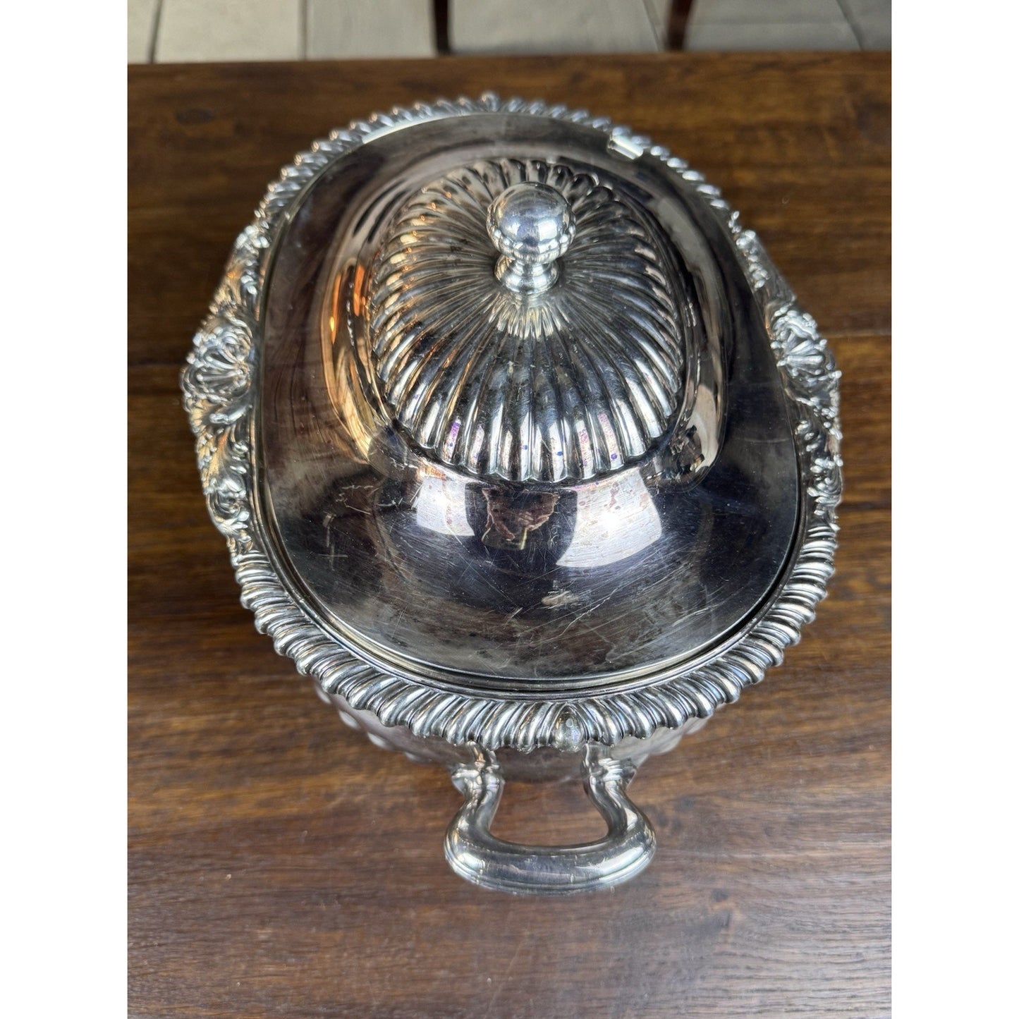 Reed & Barton Silverplate Oval Covered Tureen Serving Dish Ladle Opening 13”