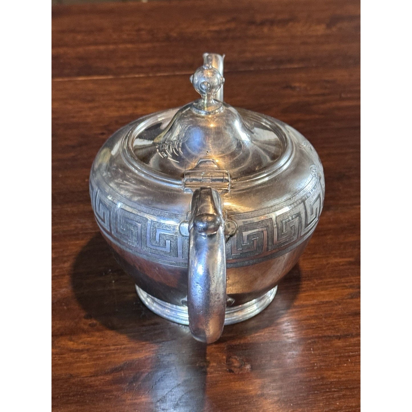 Silverplate Teapot Reed & Barton Greek Key Monogram E Vintage Tea Pot 10” Shabby