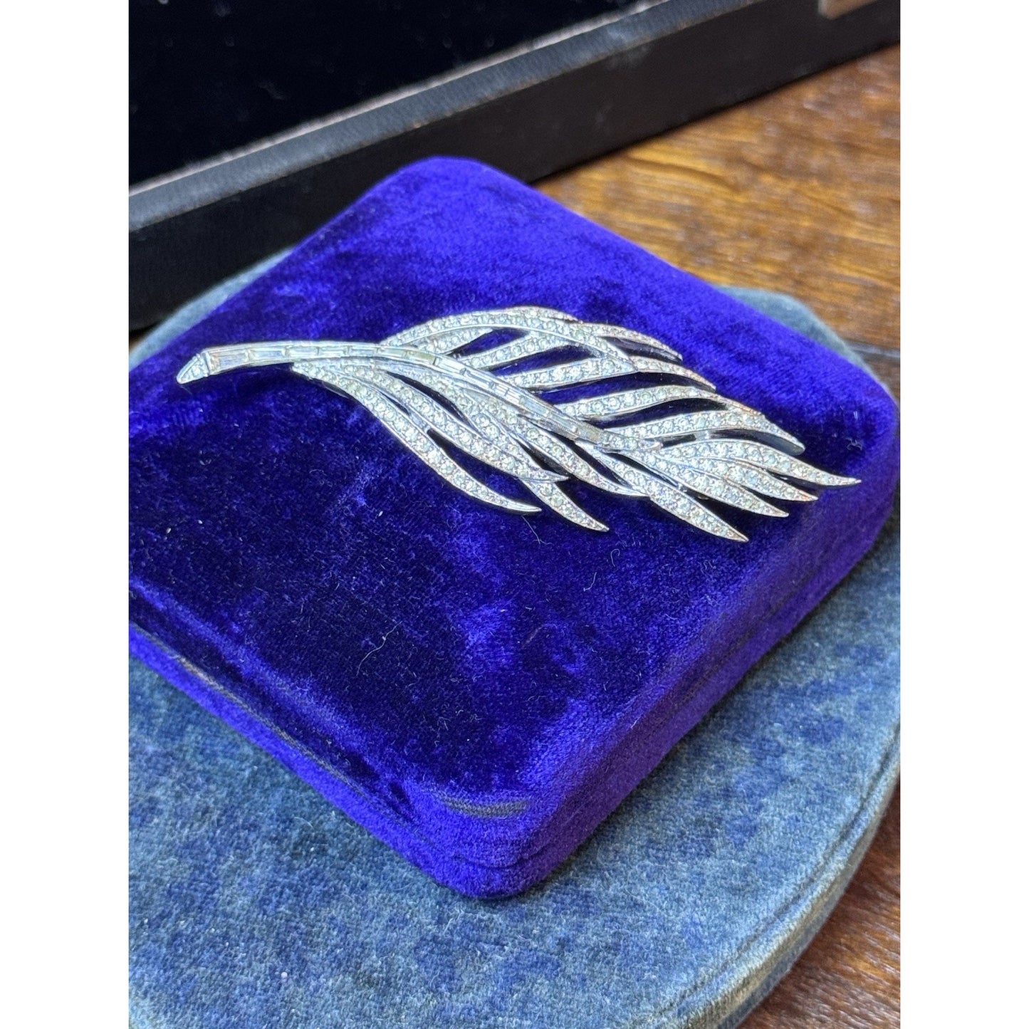 Vintage Panetta Rhinestone Feather Brooch Silver Tone Signed Designer Pin 3.5”