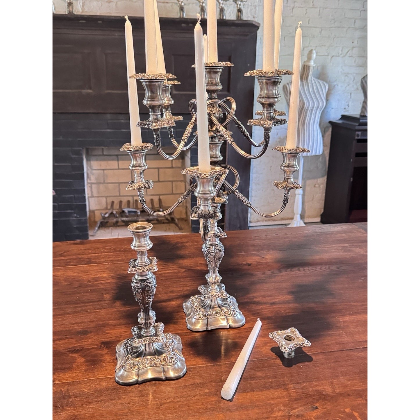 Webster Wilcox IS Silverplate 5 Light 4 WAYS Convertible Candelabra Pair 16.75”