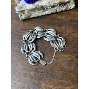 Jewelart Sterling Bracelet Silver Leaf Link 7.5” Wide Signed 925 VINTAGE