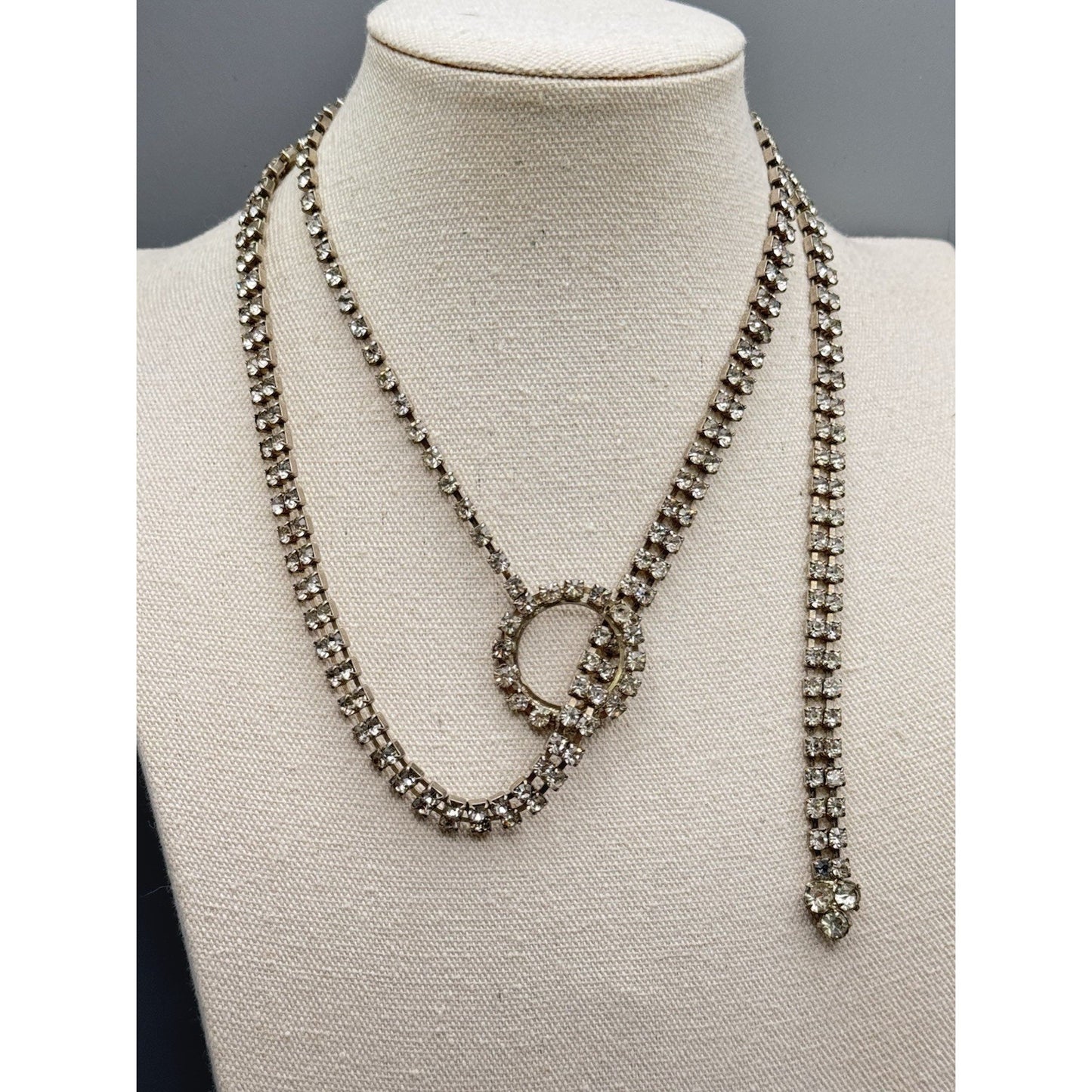 Rhinestone Lariat Necklace Belt Convertible Clear Crystal 37.5” VINTAGE