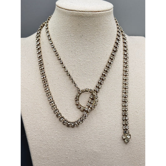 Rhinestone Lariat Necklace Belt Convertible Clear Crystal 37.5” VINTAGE