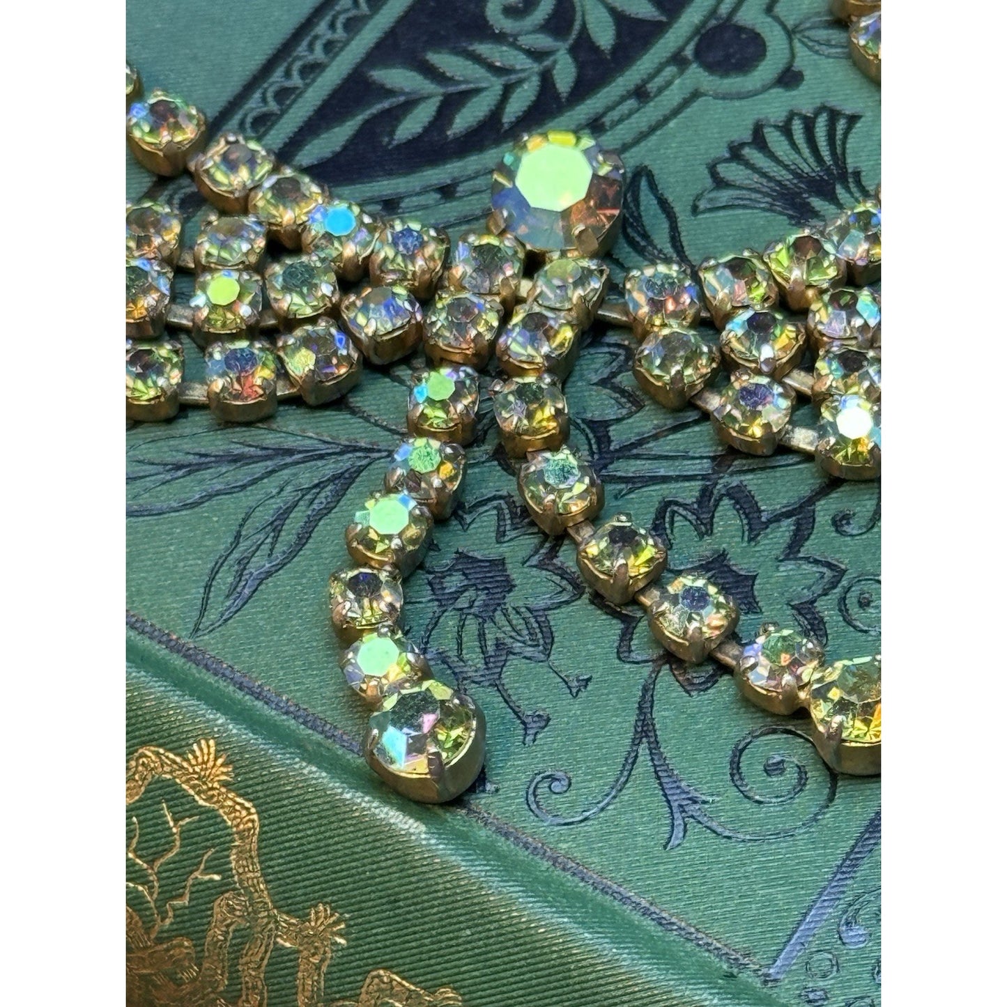 Vintage Butterfly Necklace Aurora Borealis Rhinestone Statement 15”