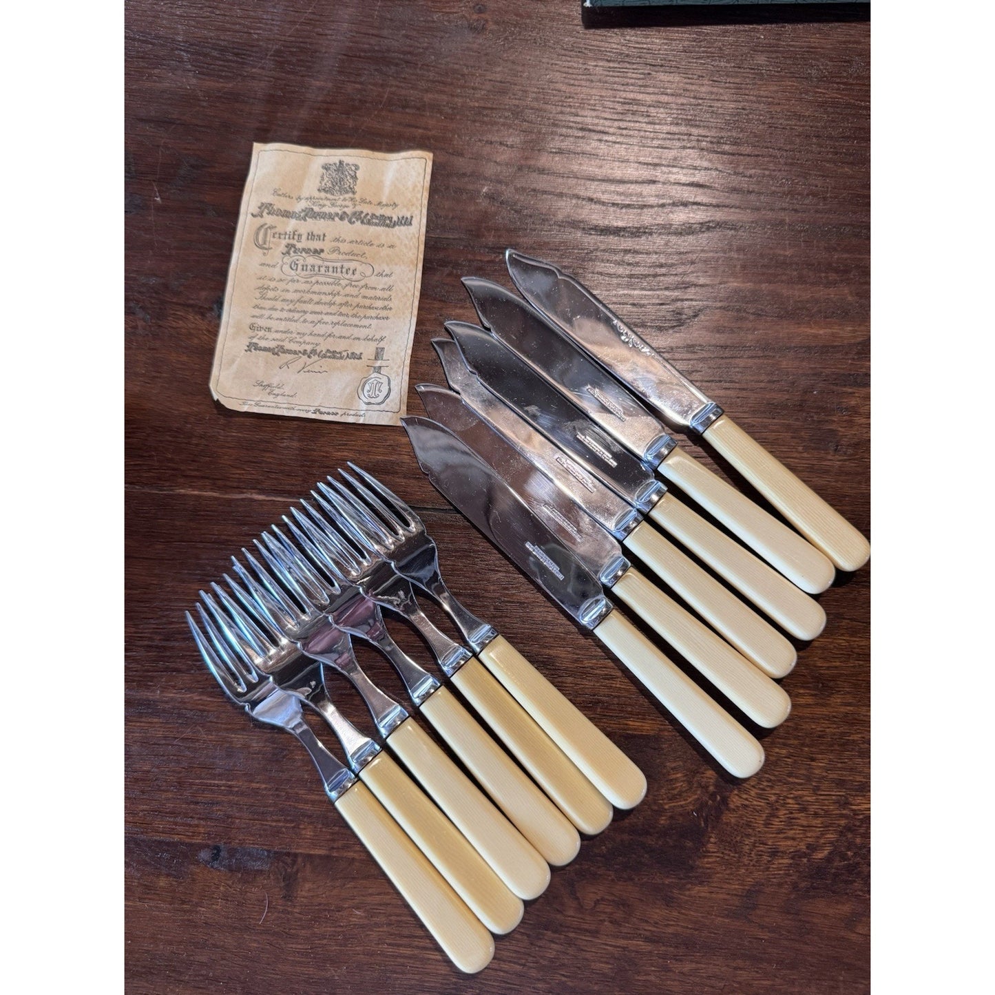 Sheffield Fish Knives & Forks Celluloid Handles Chrome Nickel Silver Boxed Set