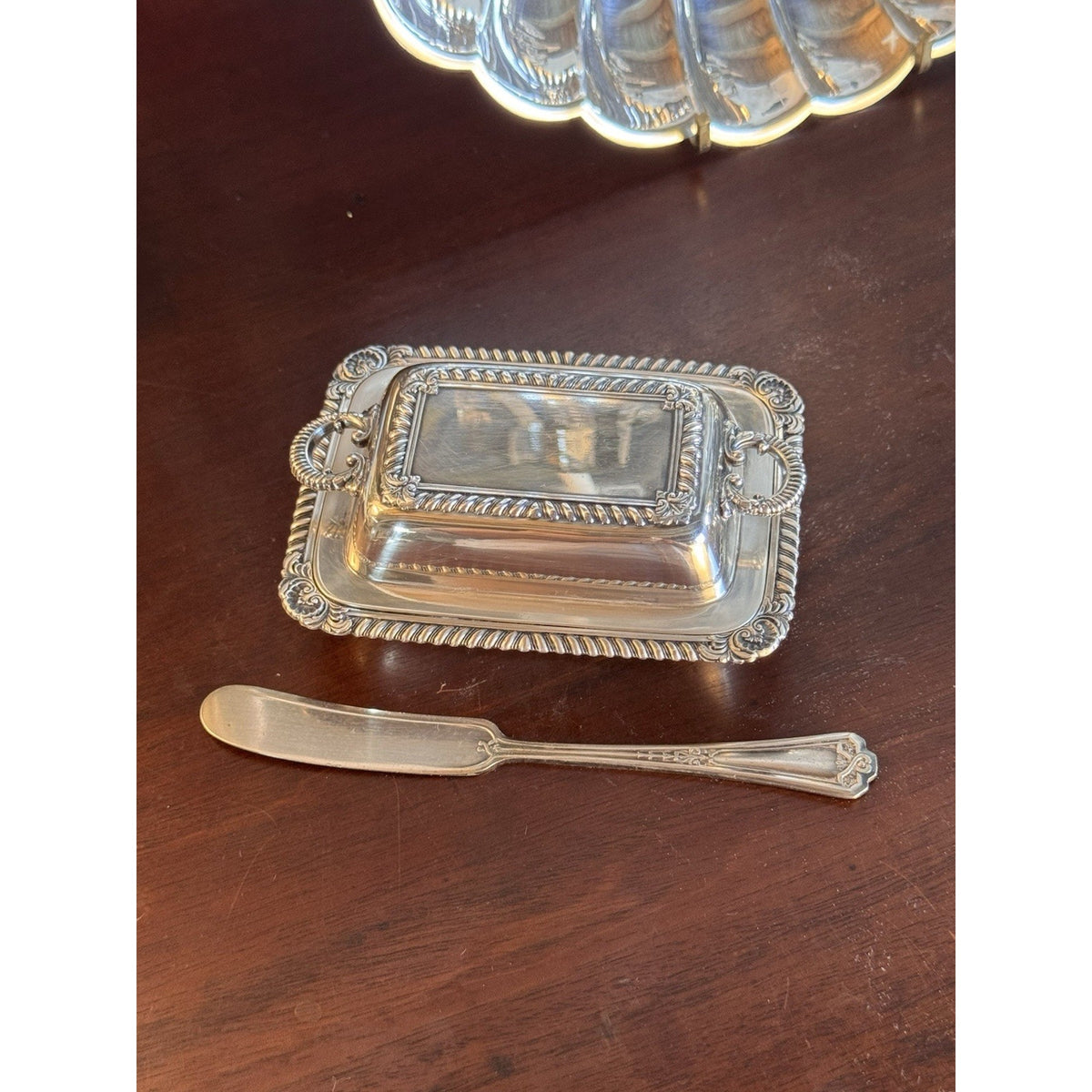 Silverplate Miniature Butter Dish With Lid & Spreader Vintage Set #B 4.5”