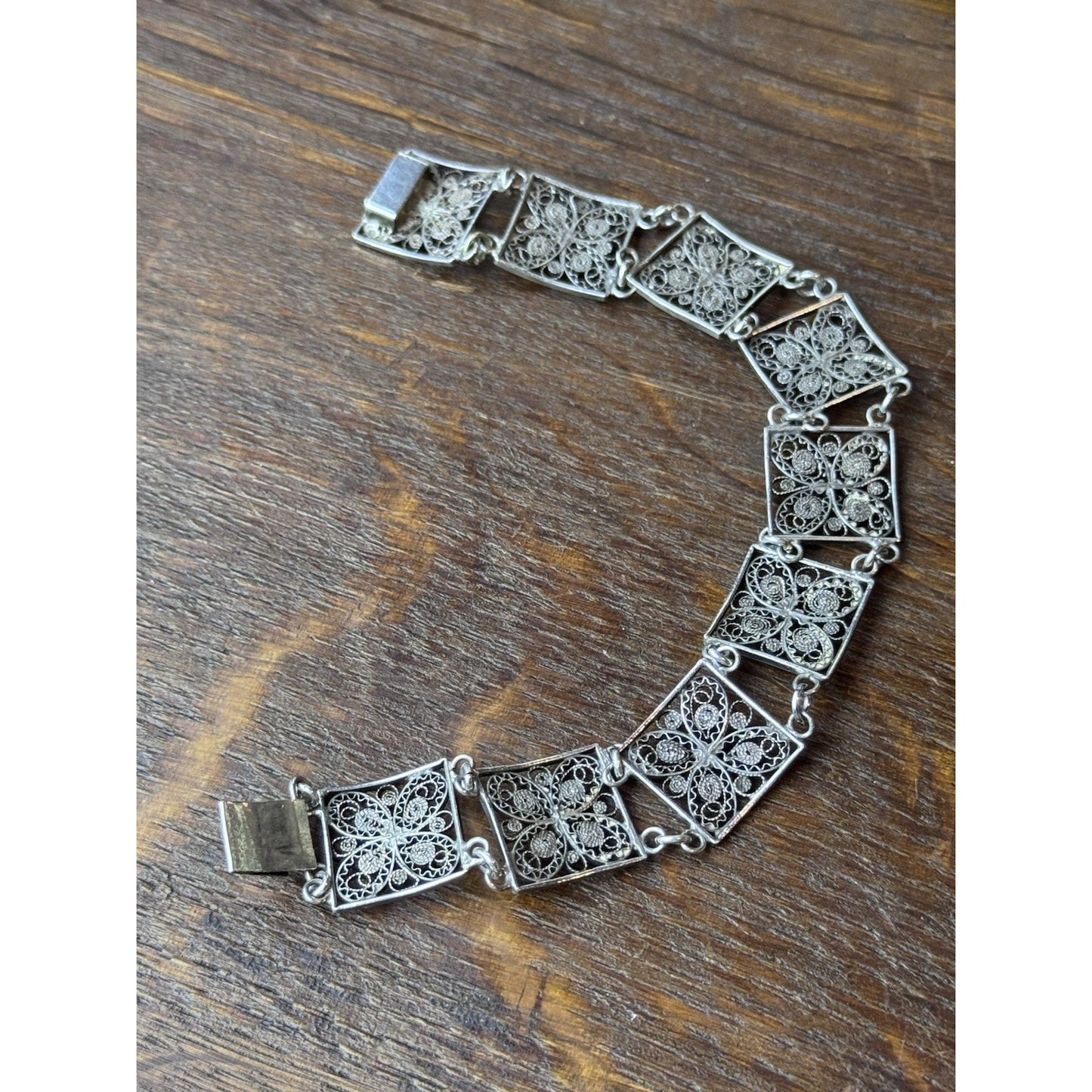 800 Silver Bracelet Filigree 6.75” Floral Link Made Italy VINTAGE