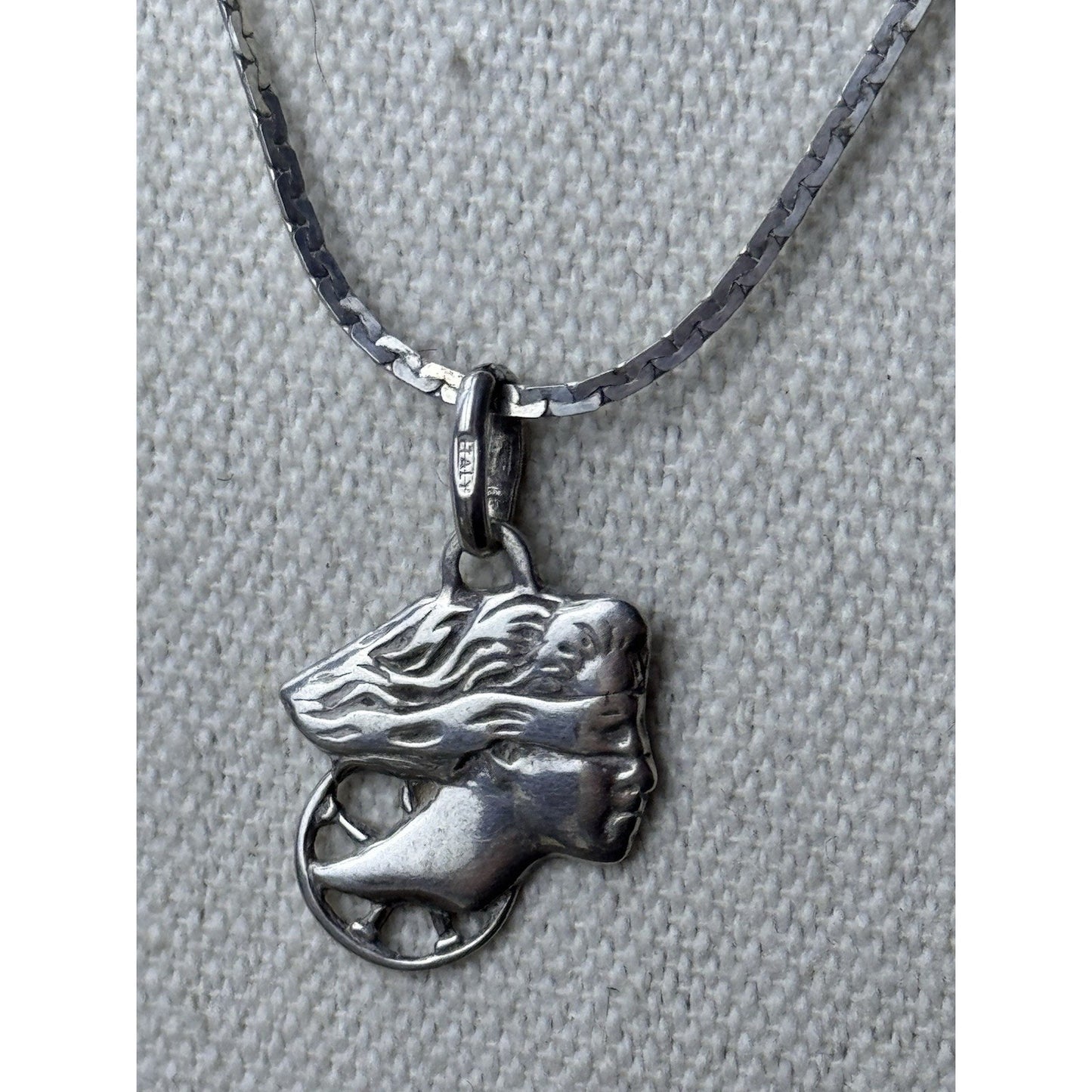 Art Nouveau Style Sterling Silver Woman Pendant Necklace 19.75” Italy 925 1”