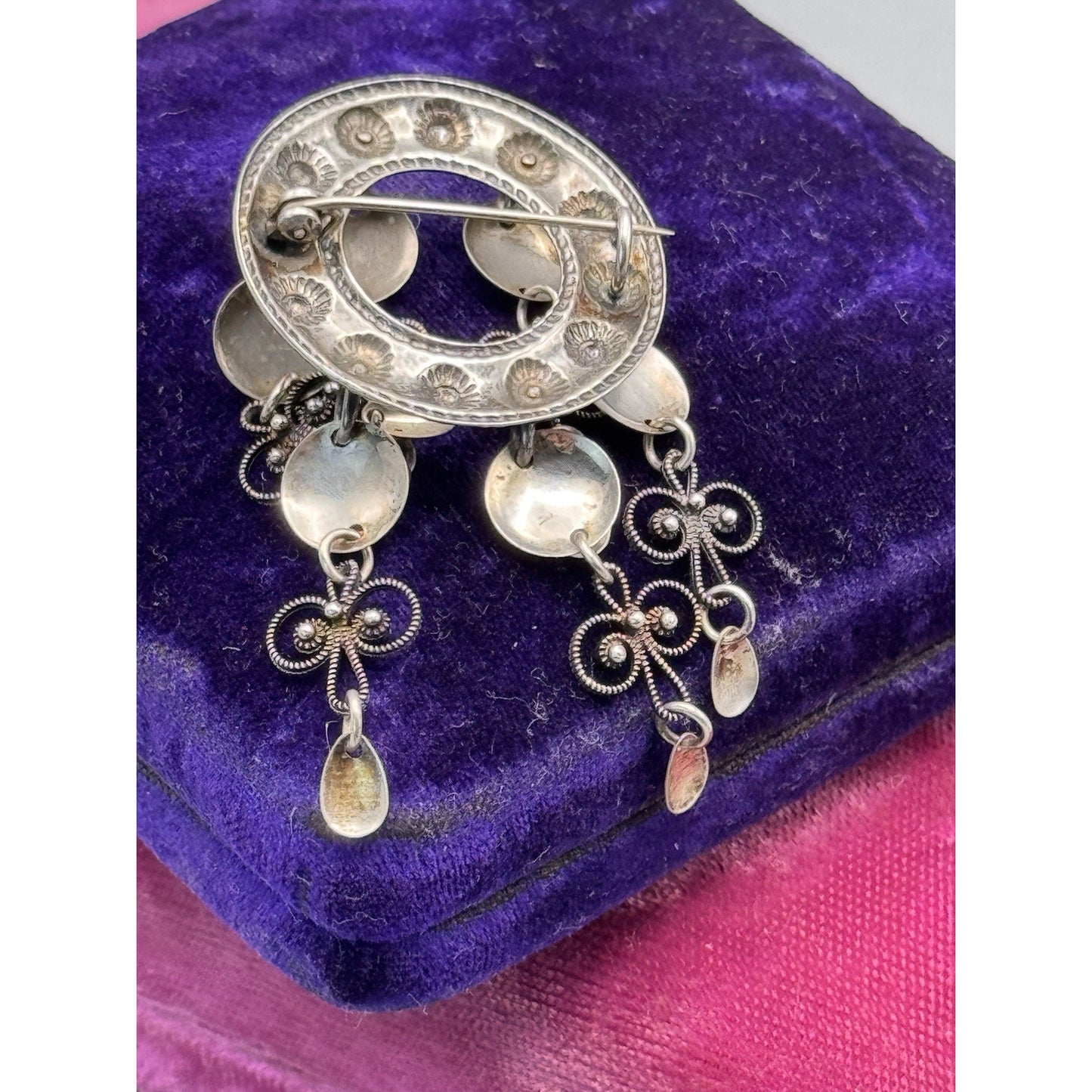 Vintage Solje Brooch 835 Silver Norwegian Scandinavian Dangler 2.5” x 1.25”
