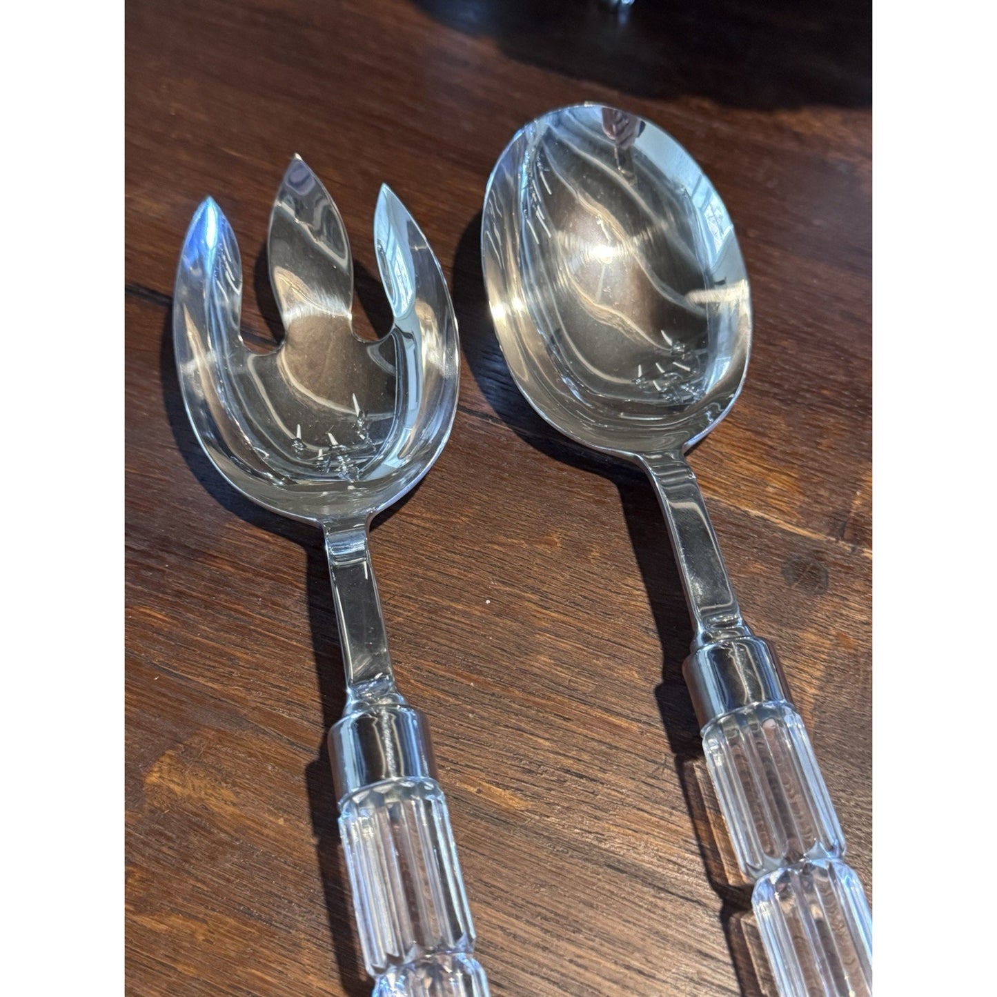 Vintage WATERFORD Crystal Salad Serving Set Fork Spoon Signed 10.75”