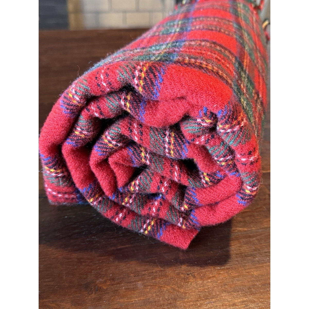 Pure Wool Plaid Throw Blanket Faribo Lands End Red Tartan Fringe 66” X 52” Vintage