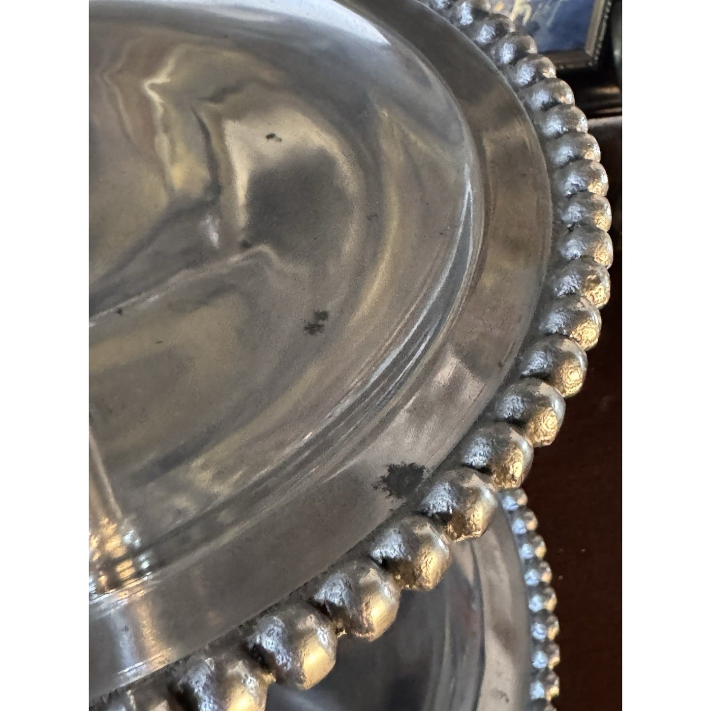 Three Tier Serving Stand Silvertone Beaded Edge Centerpiece Display 26”