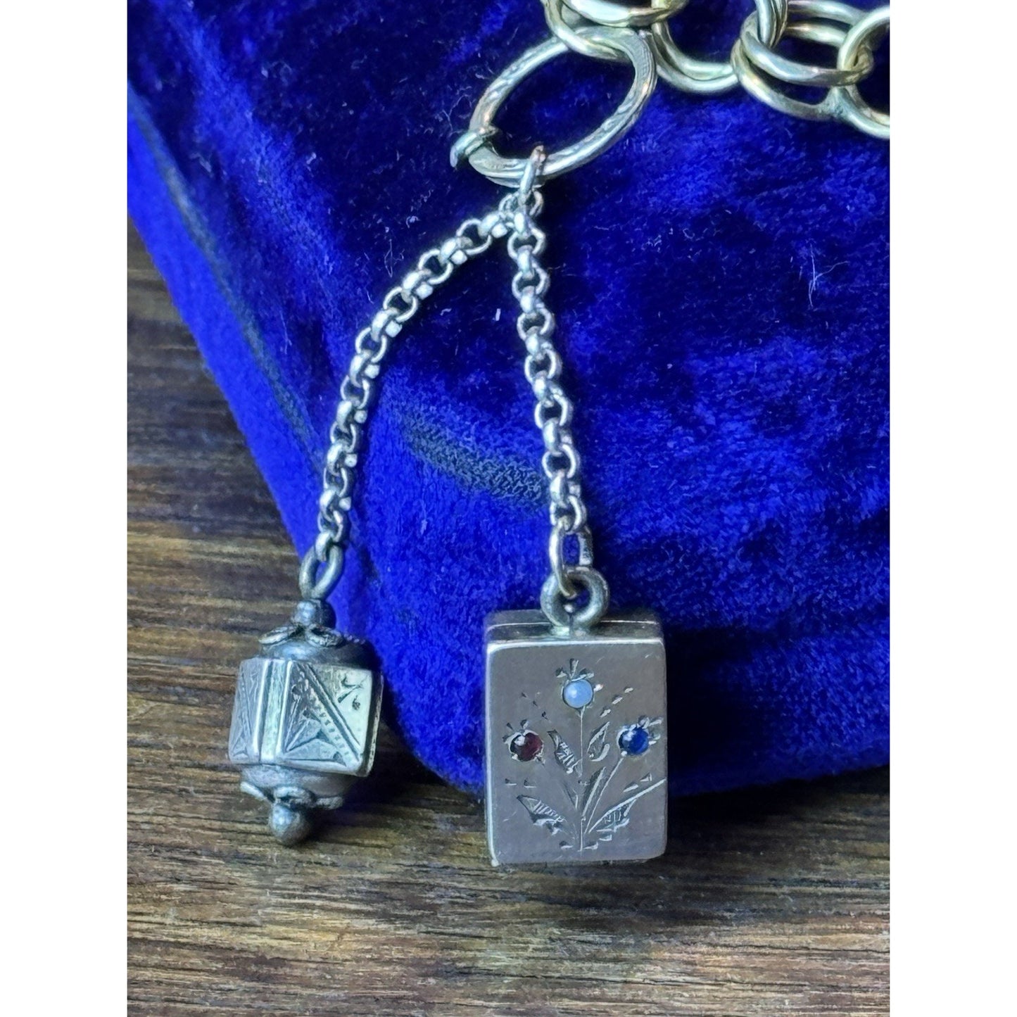 Gold Filled-Charm Bracelet Victorian Edwardian 7 Charms - Fobs 6.75”