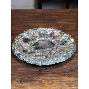 Gorham Repoussé Serving Tray Silverplate Floral Scroll Round 10.5” Vintage