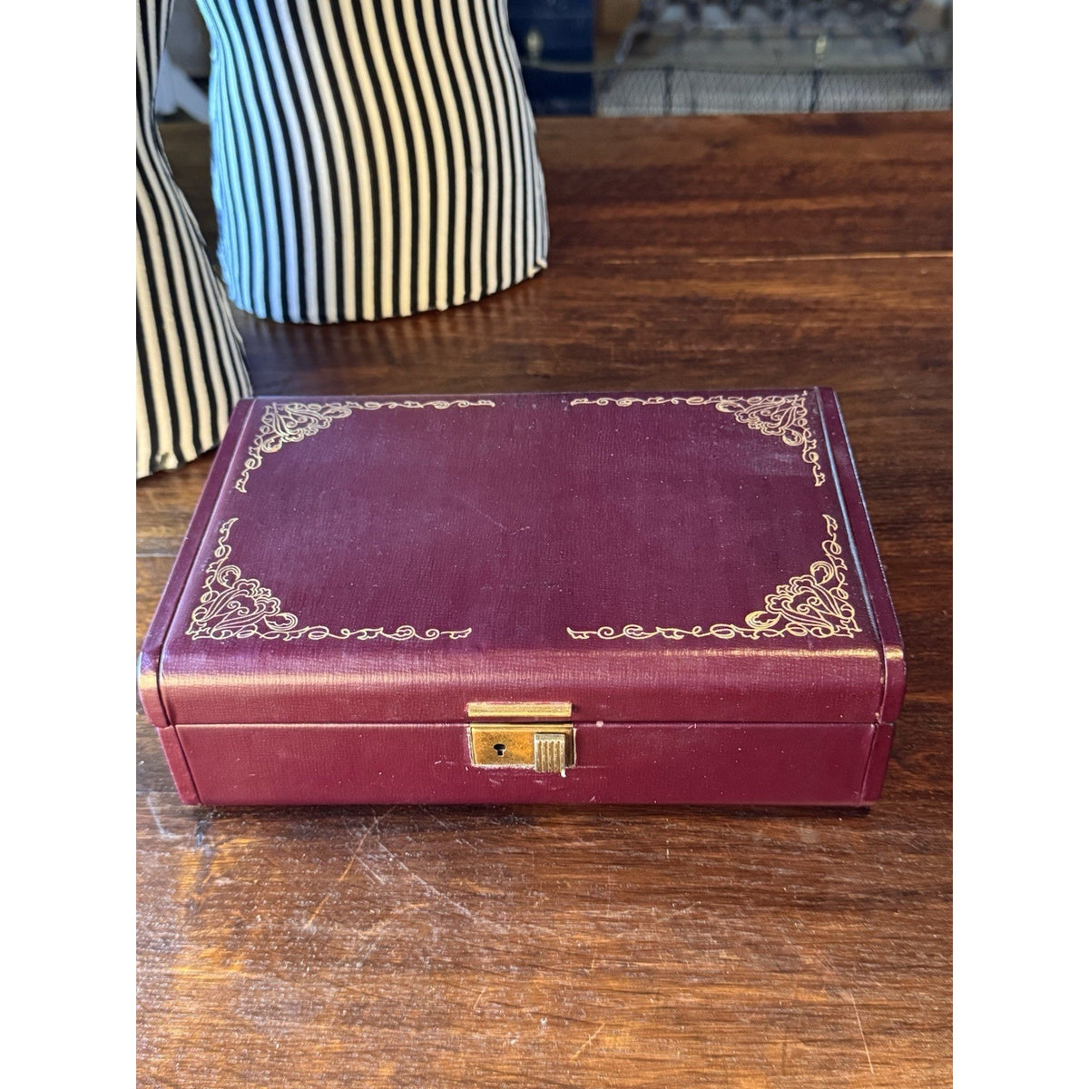 Vintage Farrington Jewelry Box Burgundy Texol Velvet Lined With Insert Case 9.5”