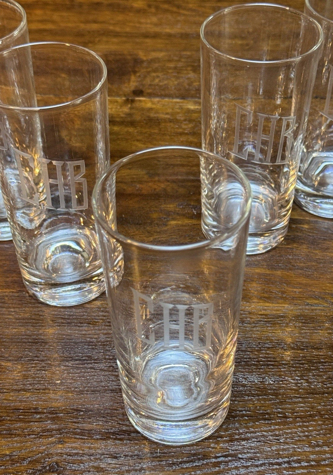 Set 6 Monogram CHB Highball Glasses Tall Cocktail Tumblers 6.25”