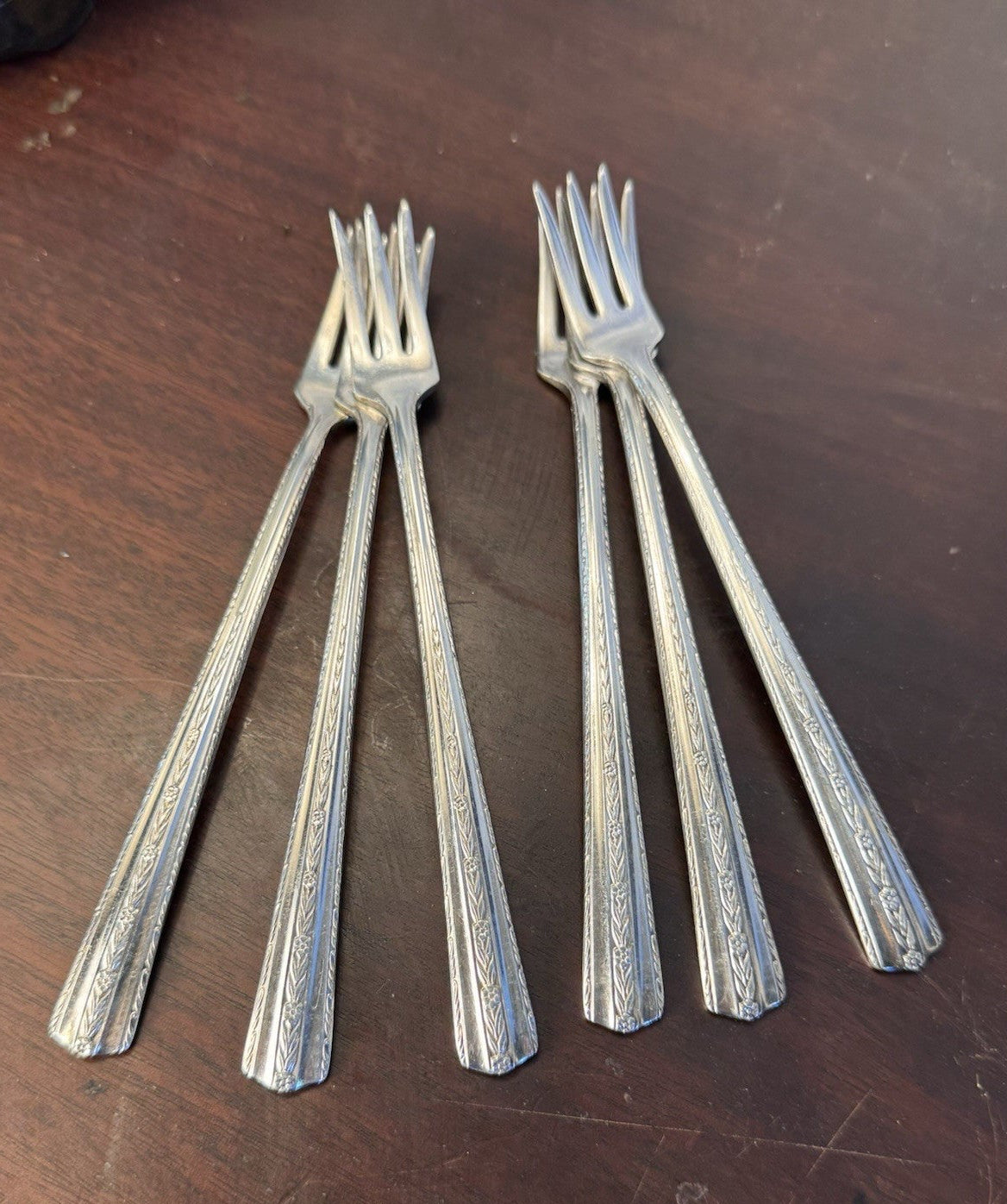 Vintage Cocktail Forks Set 6 Wallace Silverplate Floral Pattern