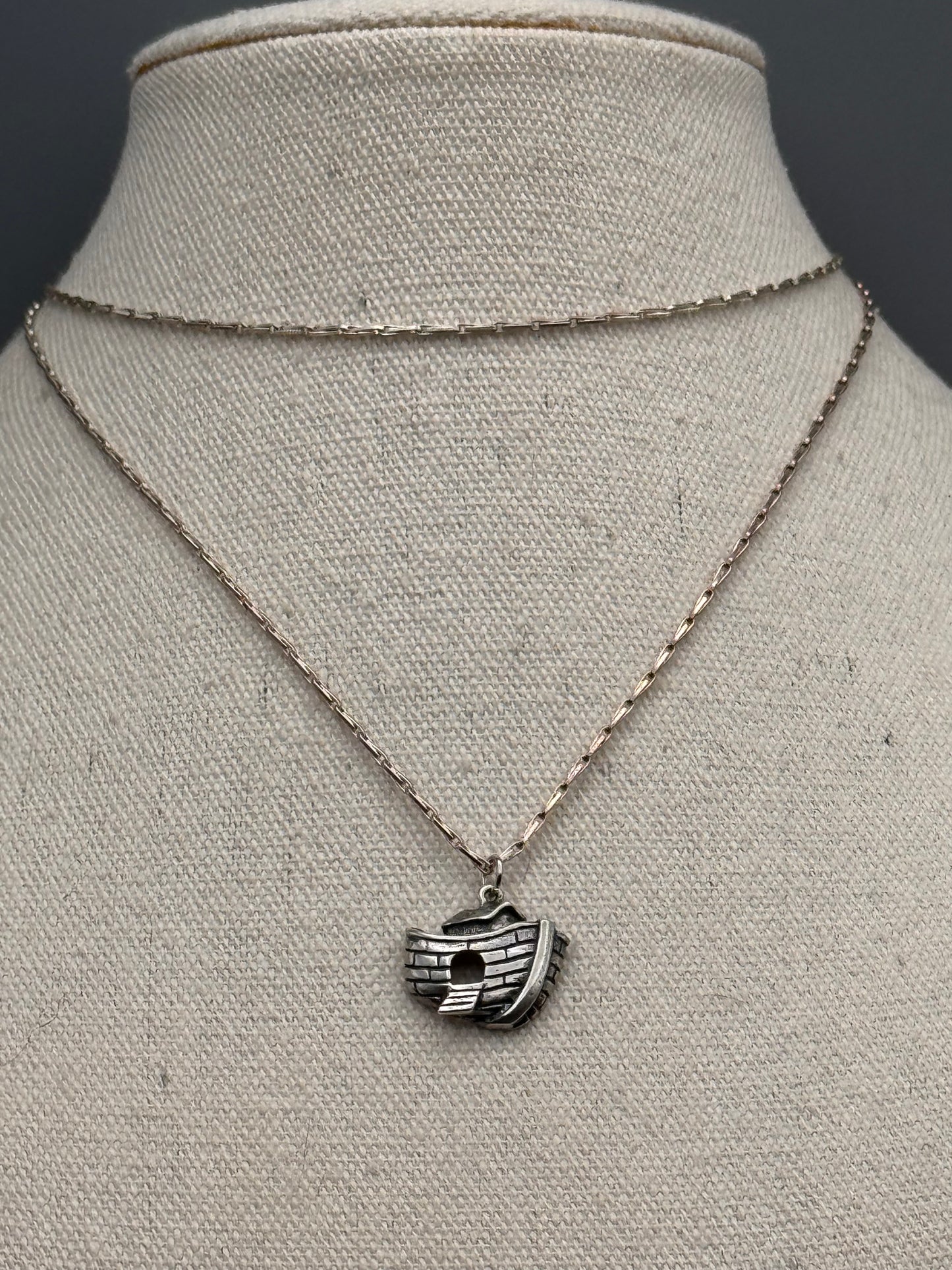 Vintage Sterling Noah’s Ark Pendant & Silver Tone Necklace 26”