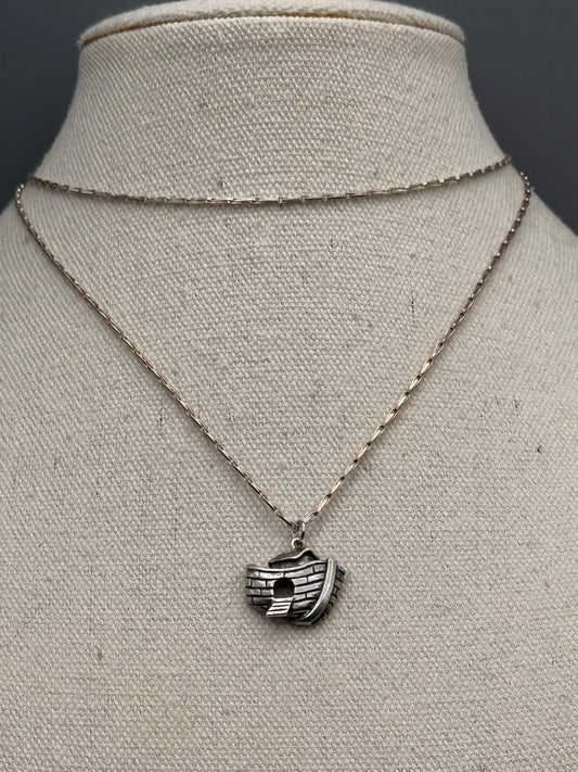 Vintage Sterling Noah’s Ark Pendant & Silver Tone Necklace 26”