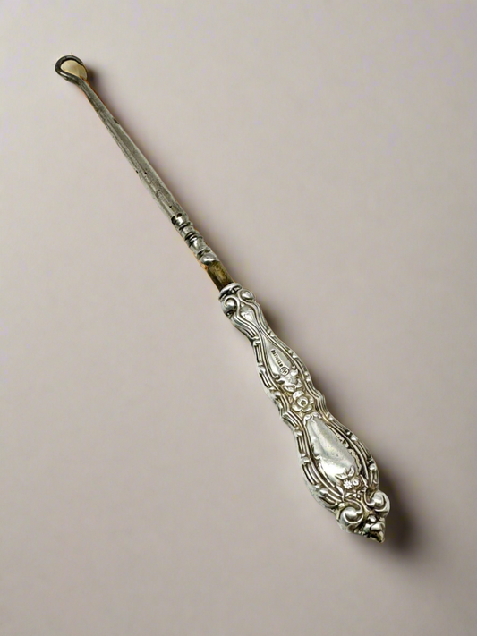 Antique Button Hook STERLING Silver Circa 6.5” Floral Design