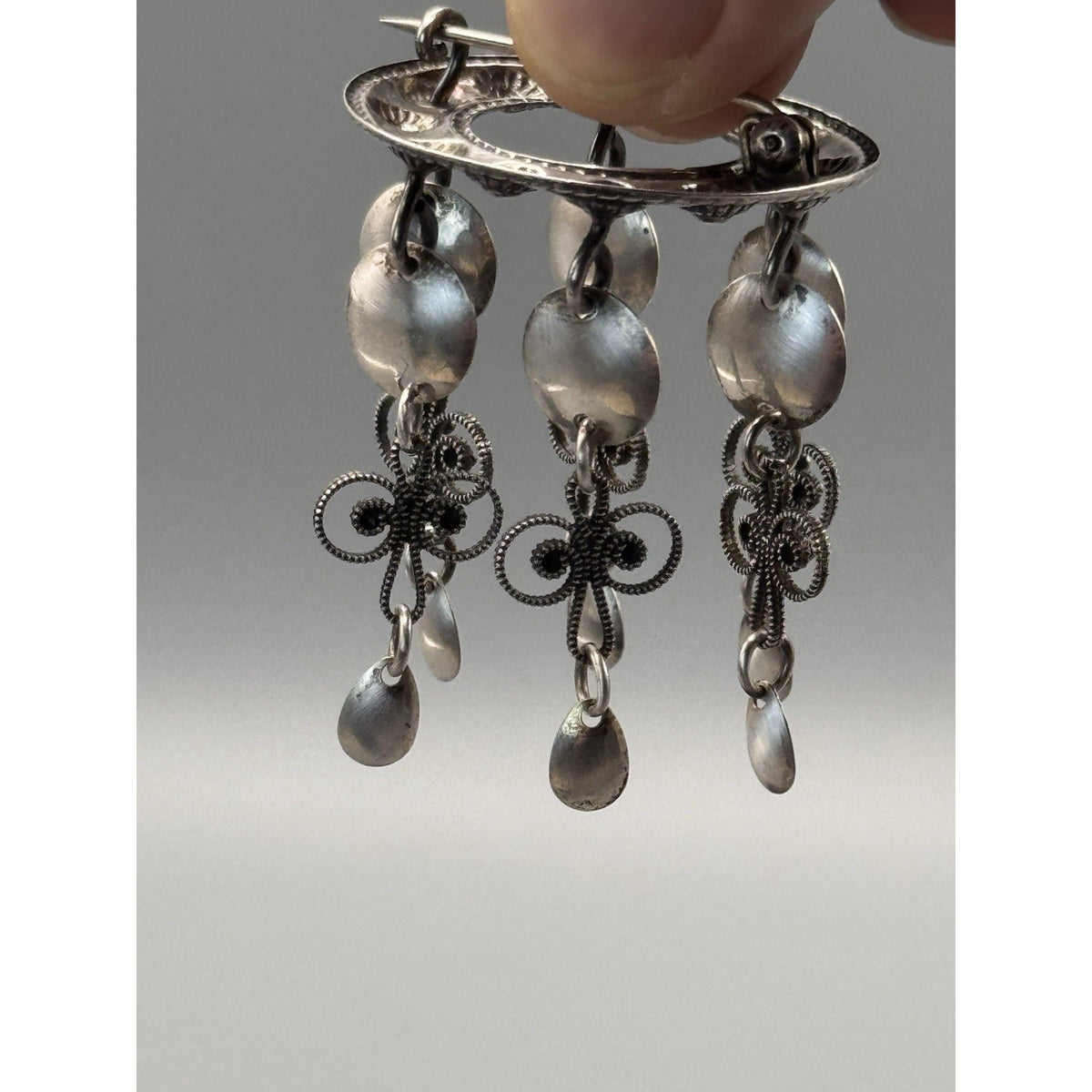 Vintage Solje Brooch 835 Silver Norwegian Scandinavian Dangler 2.5” x 1.25”