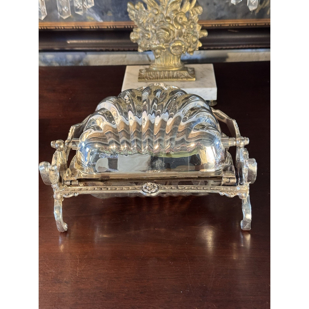 Victorian Style Silverplate Shell Biscuit Box Ornate Folding Server F.B. Rogers 10.5” READ‼️