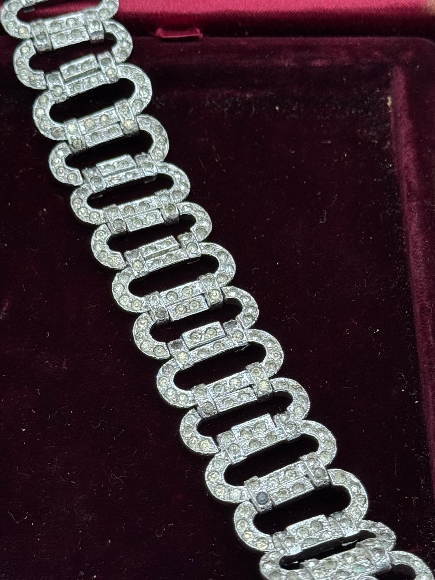 Art Deco Rhinestone Bracelet & Necklace Set 1920s 1930s Missing Dark Stones